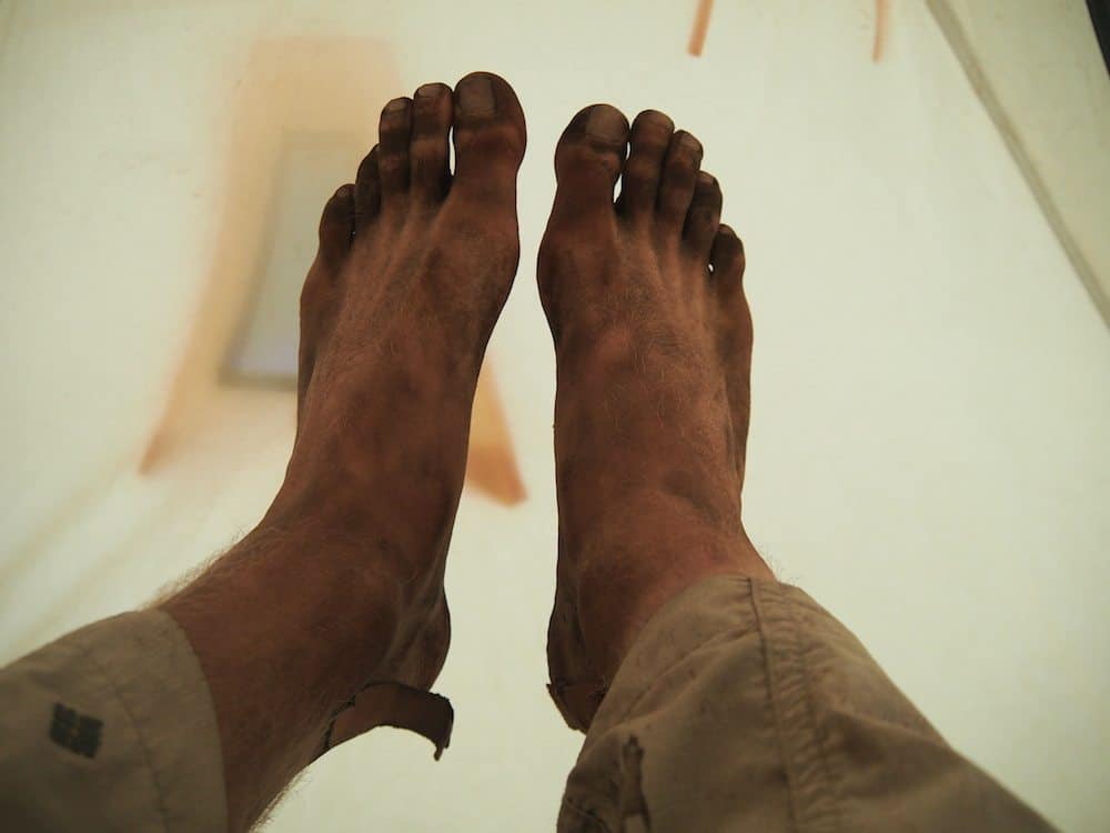 dirty feet from climbing mt rinjani