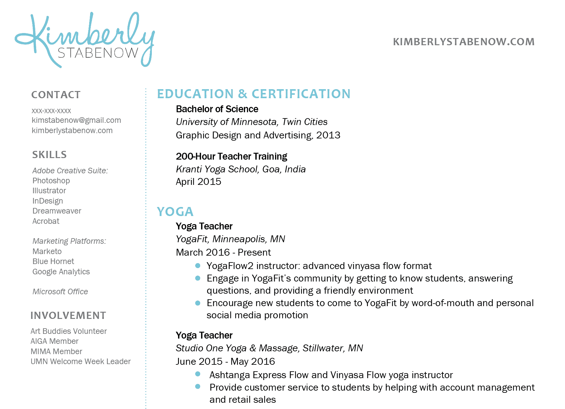 Contact information resume template