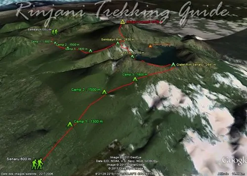 mt rinjani trekking map 