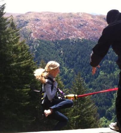 Anne bungee jumping in Queenstown, New Zealand