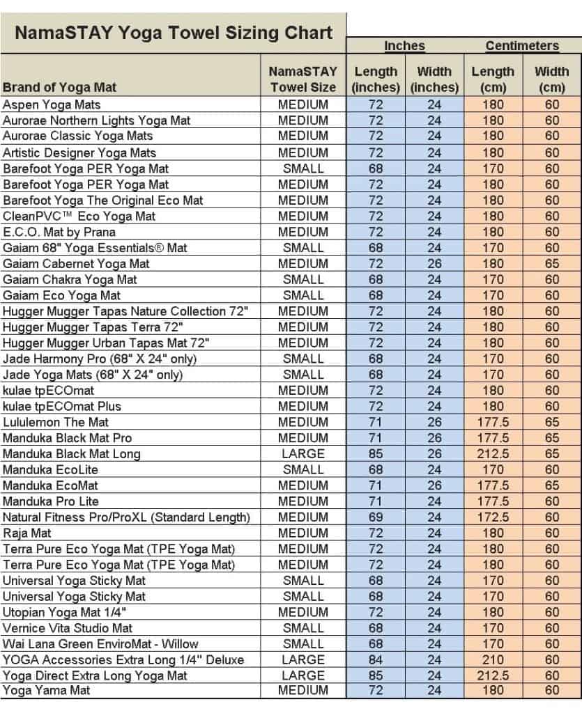 Yoga Mat Size Chart