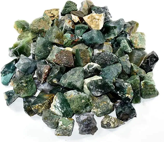 Green Moss Agate carries very gentle healing properties and represents abundance, prosperity, and wealth