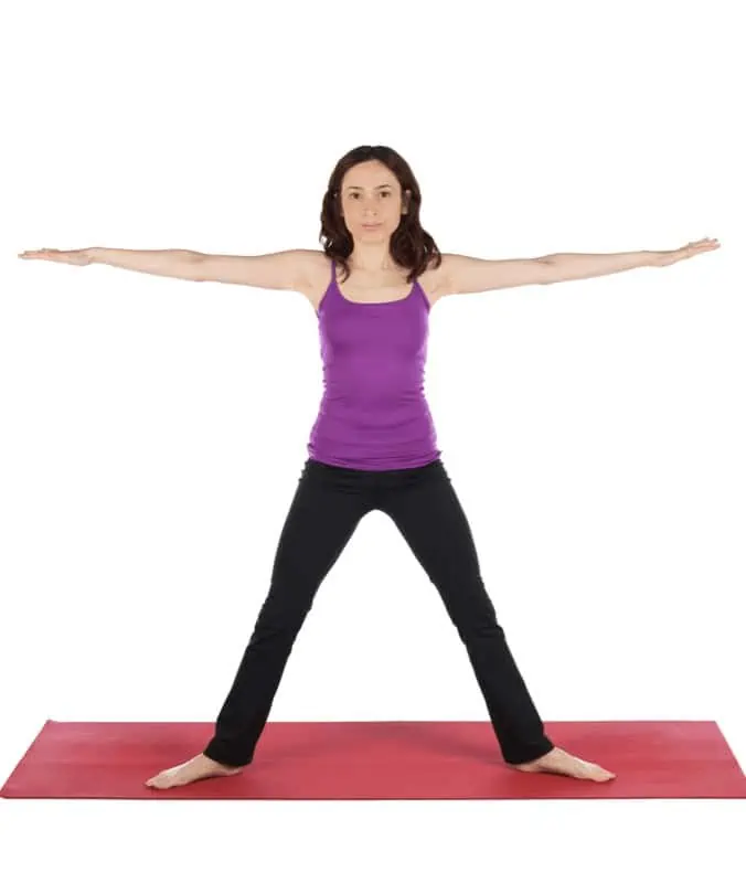In Five-Pointed Star Pose, typically, the toes face forward, but may be turned outward when transitioning into another pose.